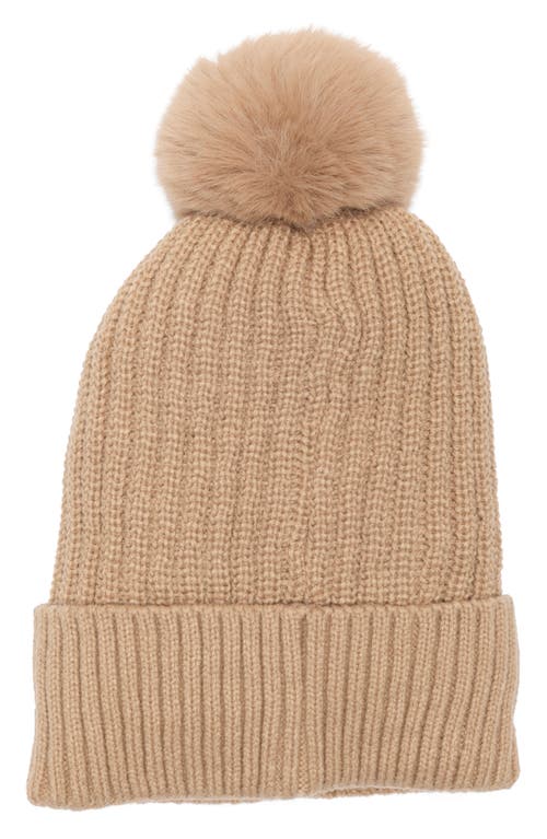 Nanette Lepore Rhinestone Beanie With Faux Fur Pompom In Brown