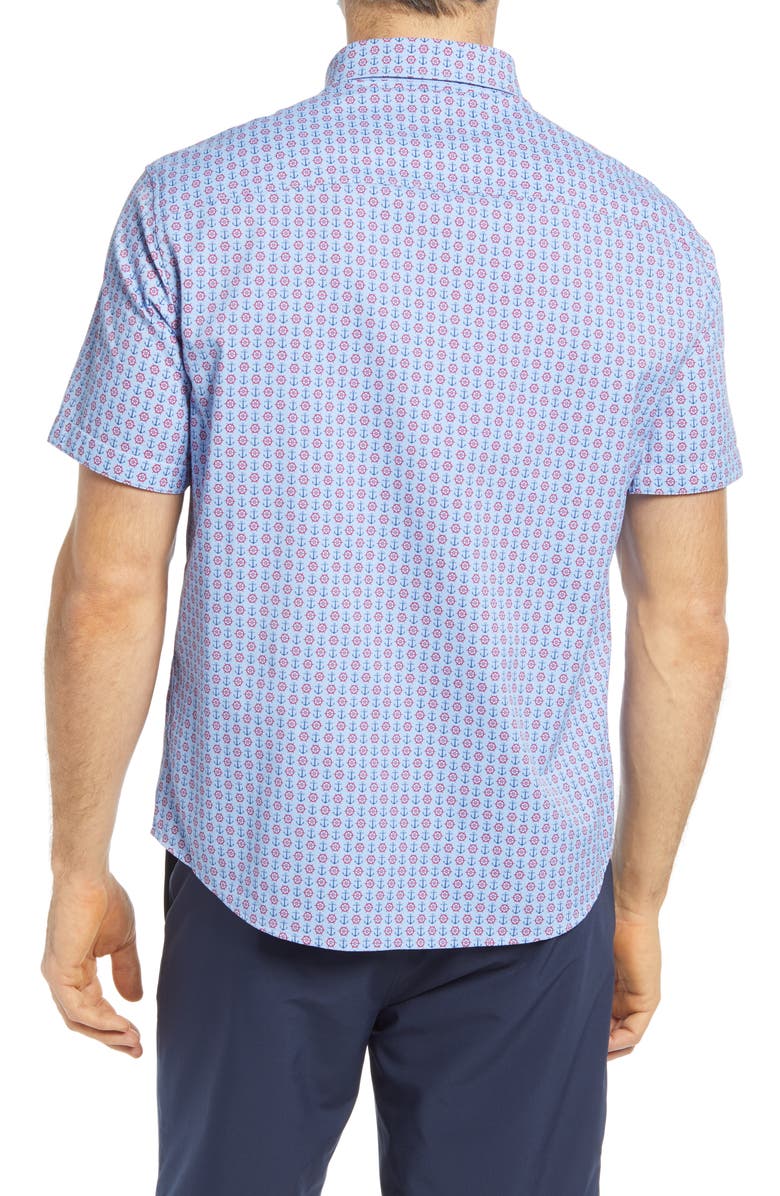Johnston & Murphy XC4 Anchor Print Stretch Short Sleeve Button-Down Shirt, Alternate, color, 