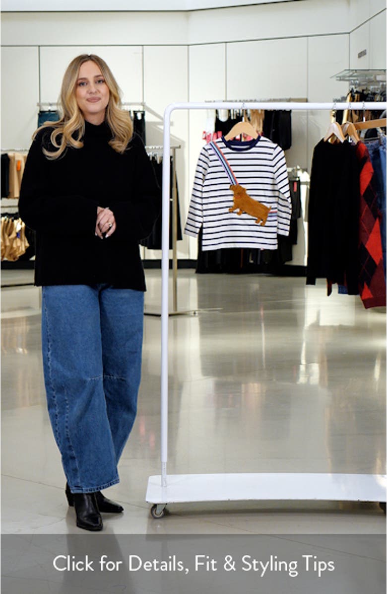 Kids' Stripe Pup Pocket Appliqué Long Sleeve Cotton T-Shirt, sales video thumbnail