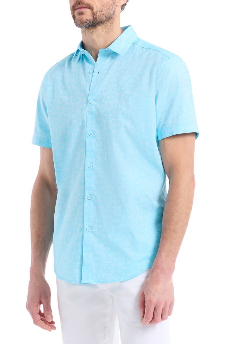 Stellman Paisley Short Sleeve Button-Up Shirt, Alternate, color, SEAFOAM