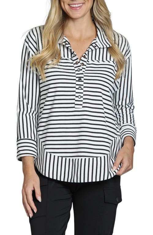 Apny Stripe Grommet Cotton Henley In Black/white Stripe
