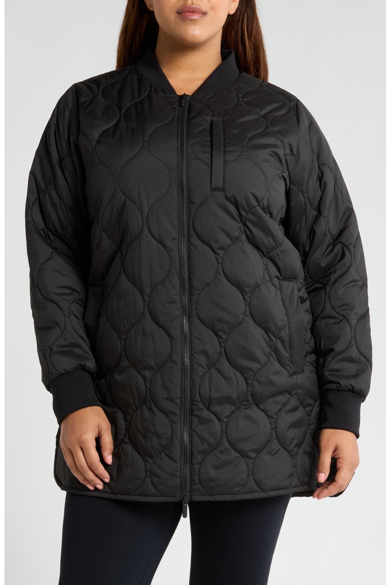 Onion Quilted Longline Bomber Jacket, Alternate, color, BLACK
