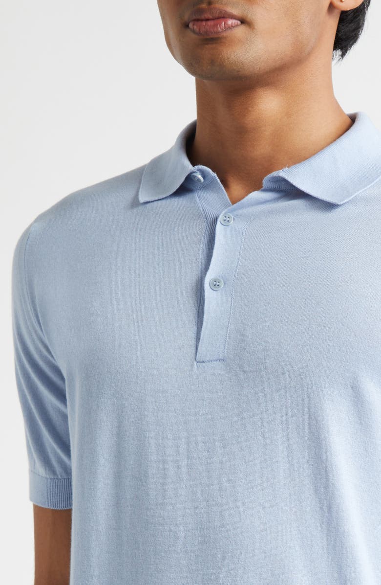 John Smedley Elias Sea Island Cotton & Cashmere Polo Sweater, Alternate, color, Clear Blue