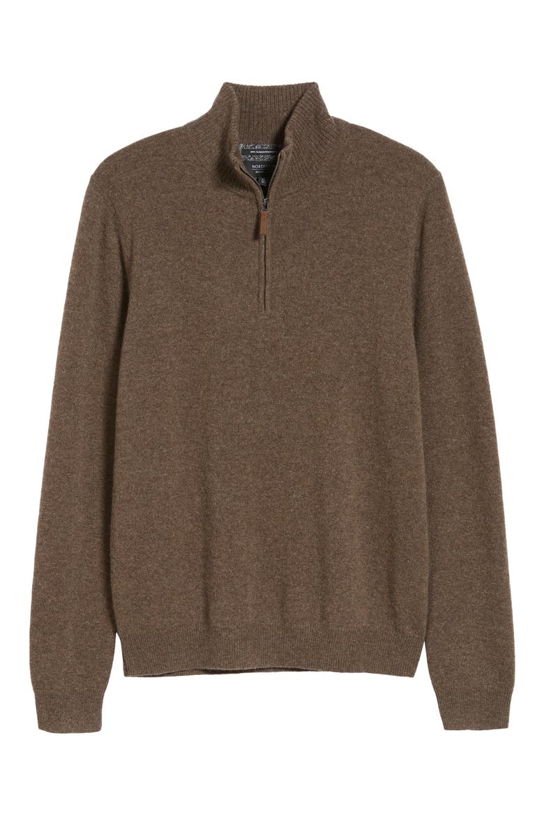 Cashmere Quarter Zip Pullover Sweater, Alternate, color, BROWN KONA
