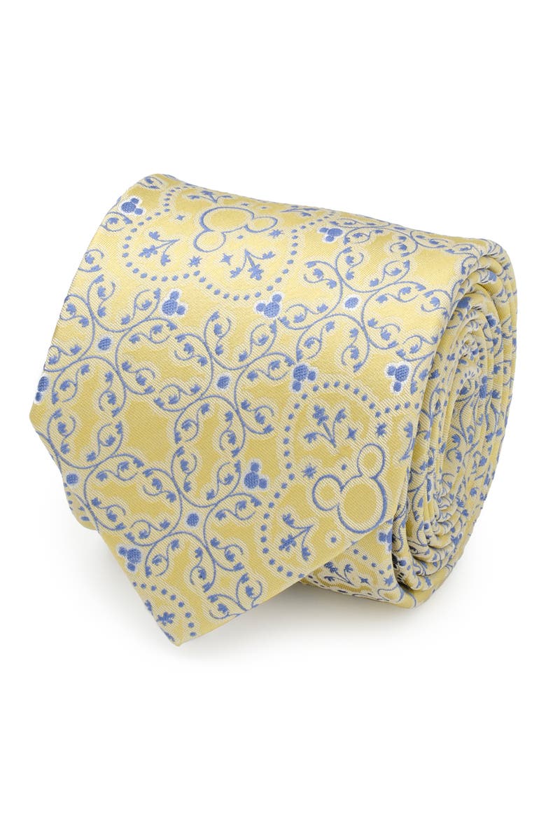 x Disney Mickey Floral Silk Tie, Alternate, color, YELLOW