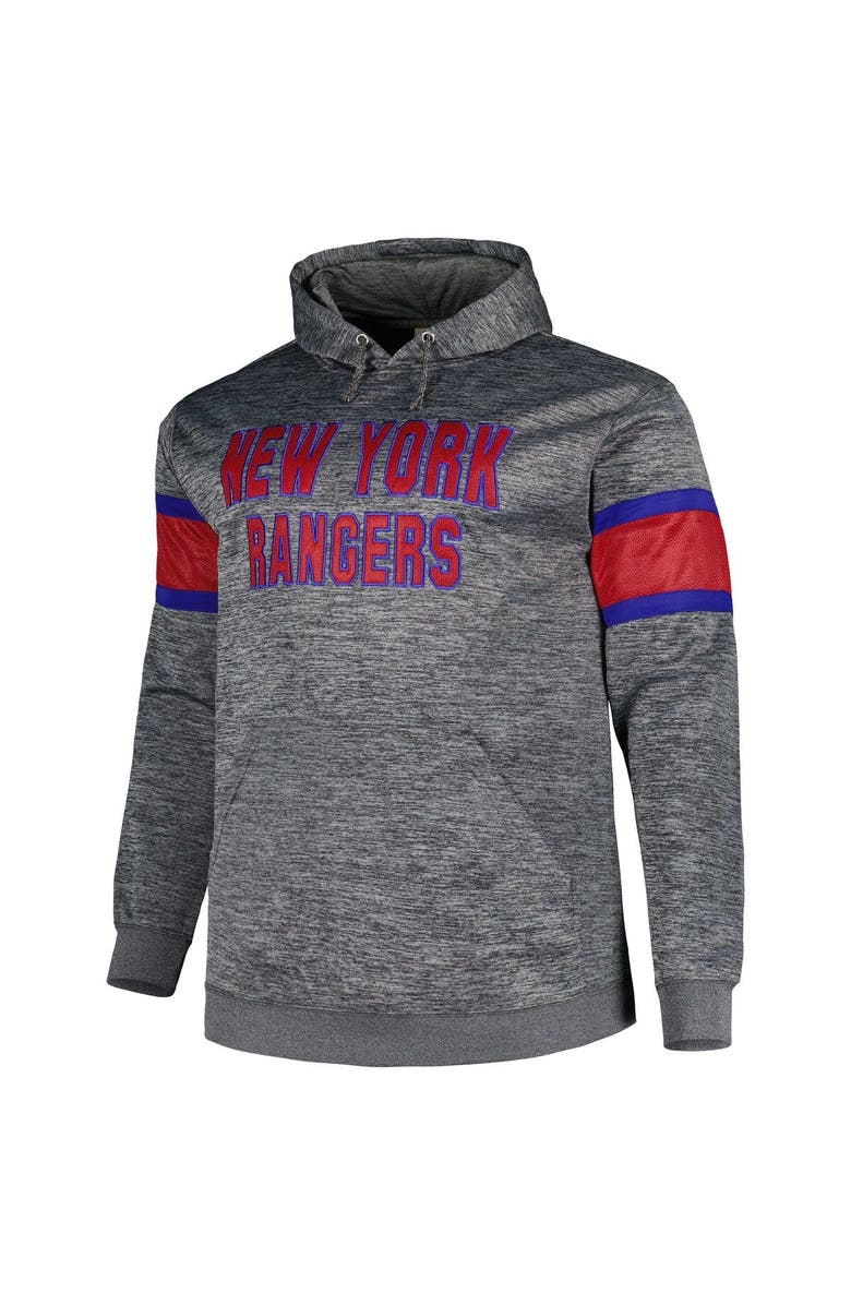 PROFILE Men's Heather Charcoal New York Rangers Big & Tall Stripe Pullover Hoodie, Alternate, color, 