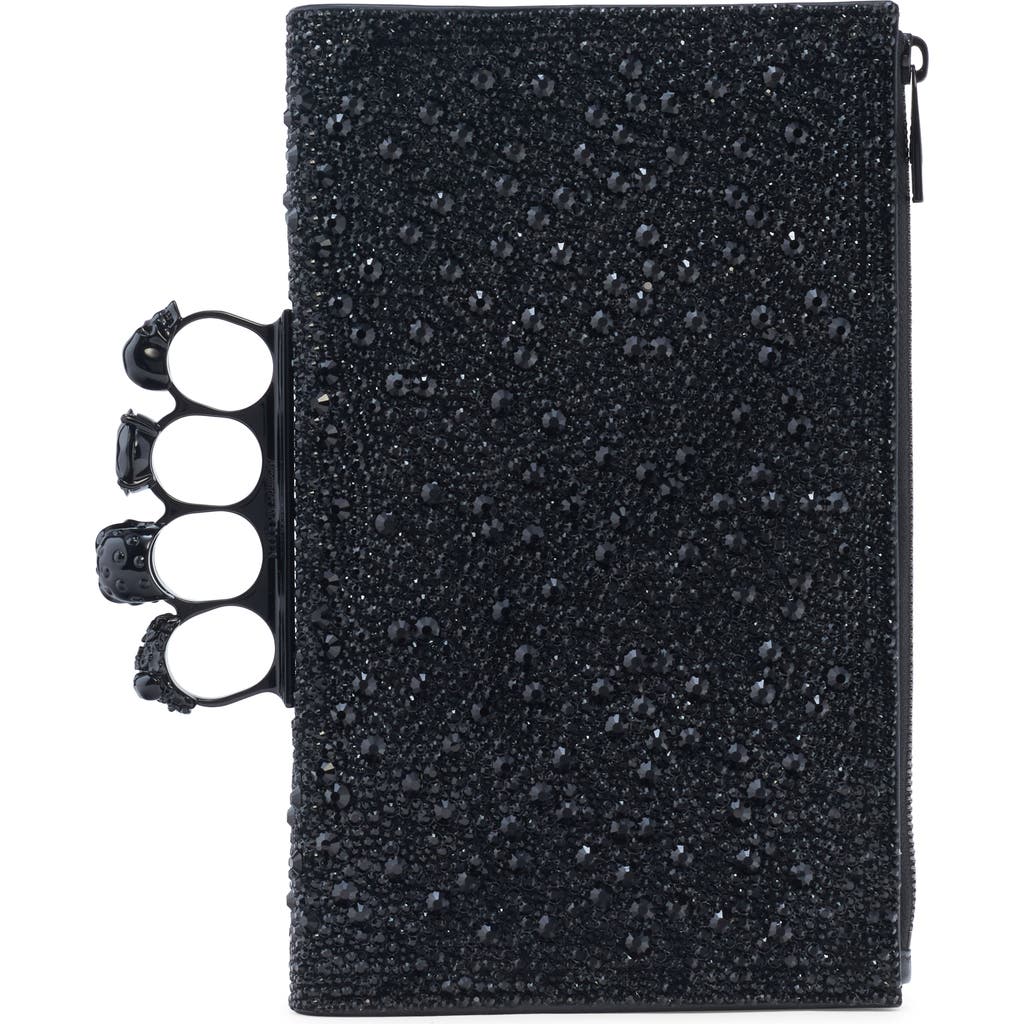 Alexander Mcqueen Mcqueen Knuckle Crystal Embellished Clutch In Black