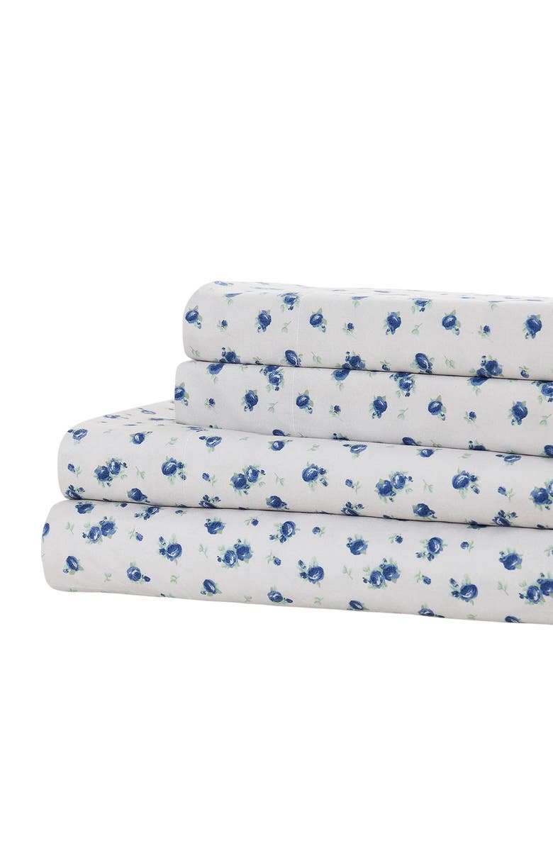 Modern Threads Rose Print Microfiber Sheet Set, Main, color, Blueberry