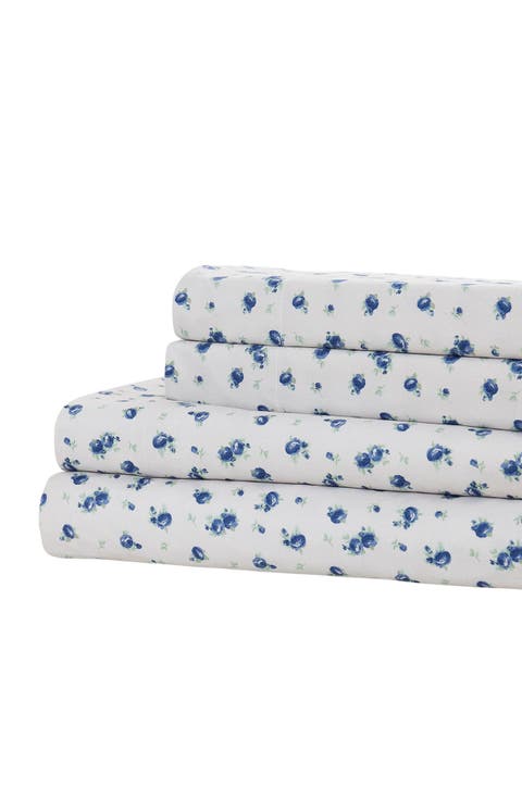 Rose Print Microfiber Sheet Set