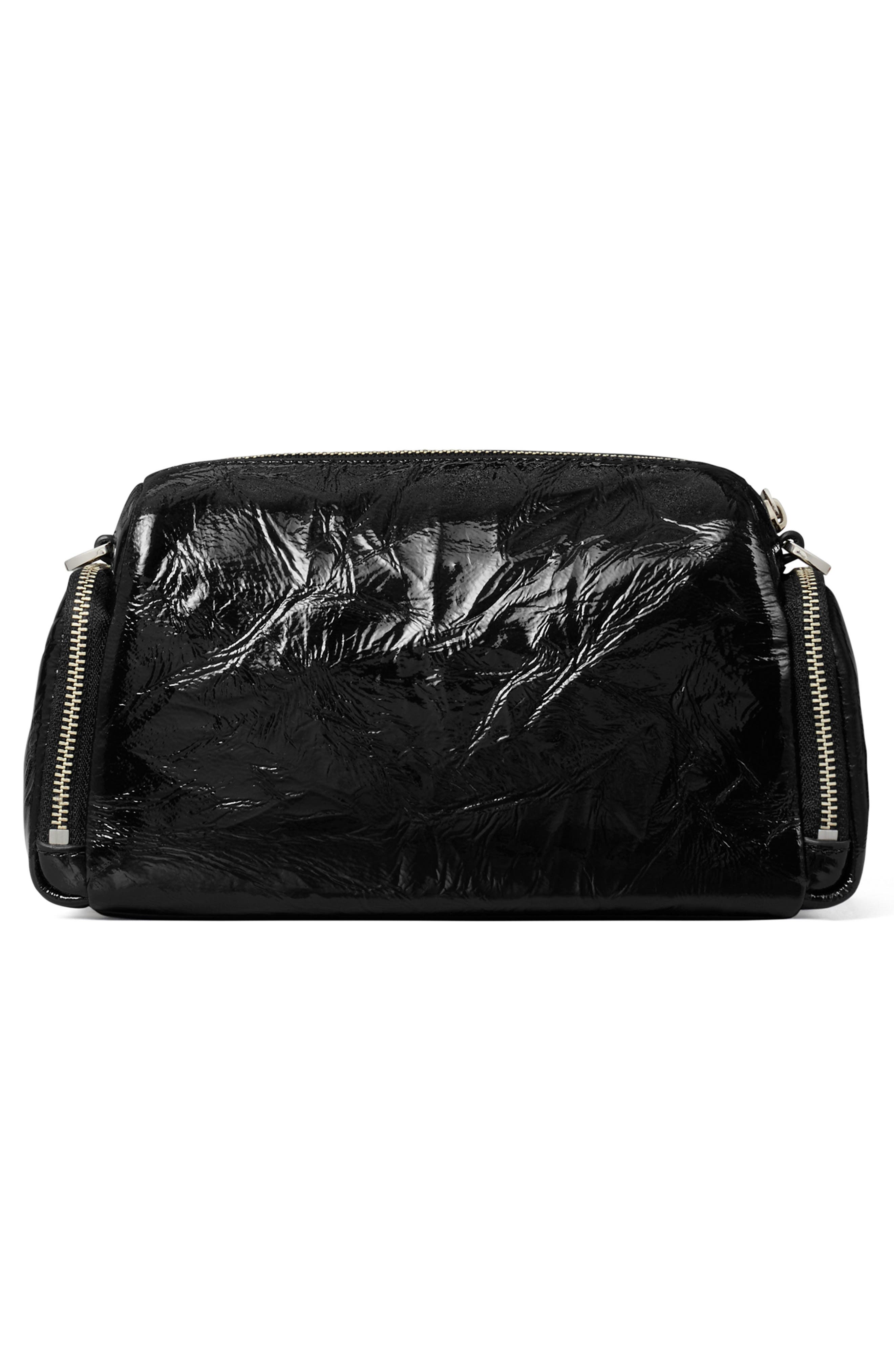 Tory Burch Perry Voyager Crinkled Patent Leather Crossbody Bag, Alternate, color, Black