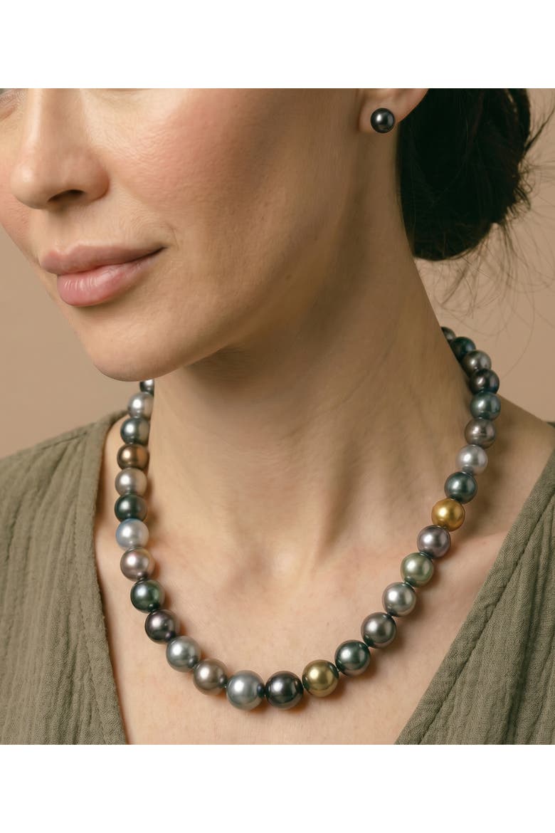 10-12mm Tahitian South Sea Pearl Multicolor Necklace - Premier AAAA Quality, Alternate, color, Yellow Gold Clasp