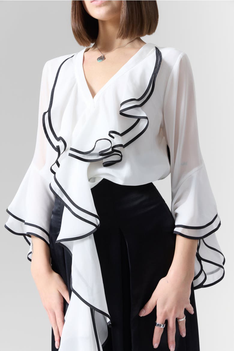 Ruffles Blouse & Pants Set, Alternate, color, White Black