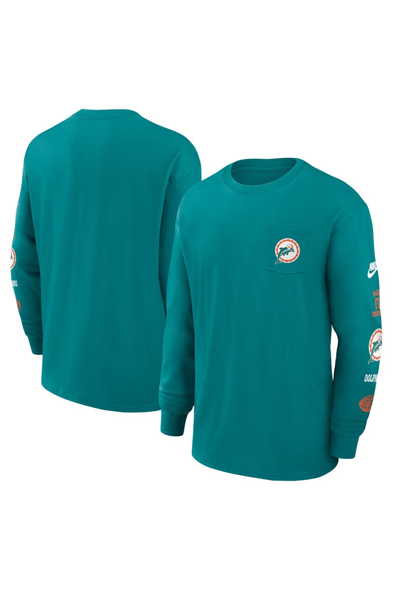 Men's Nike Aqua Miami Dolphins Rewind Heavy Max 90 Pocket Long Sleeve T-Shirt, Alternate, color, Aqua