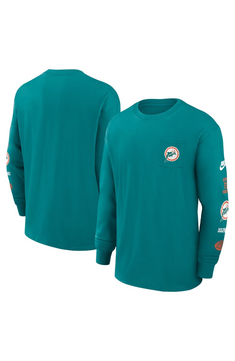 Nike Men's Nike Aqua Miami Dolphins Rewind Heavy Max 90 Pocket Long Sleeve T-Shirt, Alternate, color, Aqua