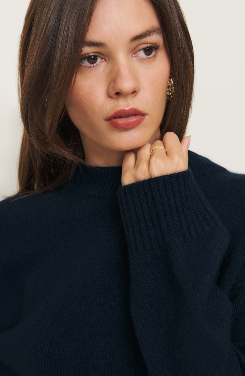Reformation Cove Oversize Crewneck Cashmere Blend Sweater, Alternate, color, Navy