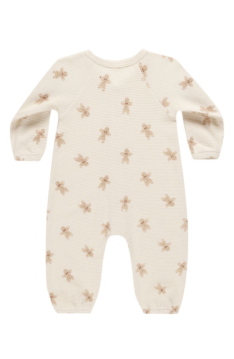 QUINCY MAE Gingerbread Man Holiday Organic Cotton Waffle Knit Romper, Alternate, color, Natural