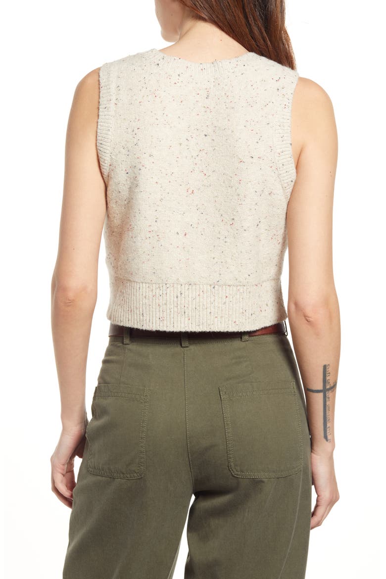 Crop Cable Knit Cotton Blend Sweater Tank, Alternate, color, BEIGE OATMEAL HEATHER COMBO