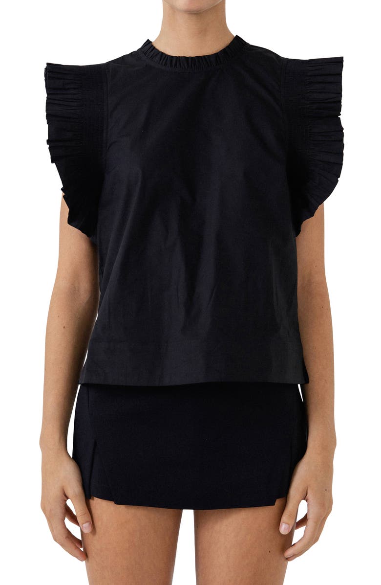 English Factory Ruffle Sleeve Top, Alternate, color,