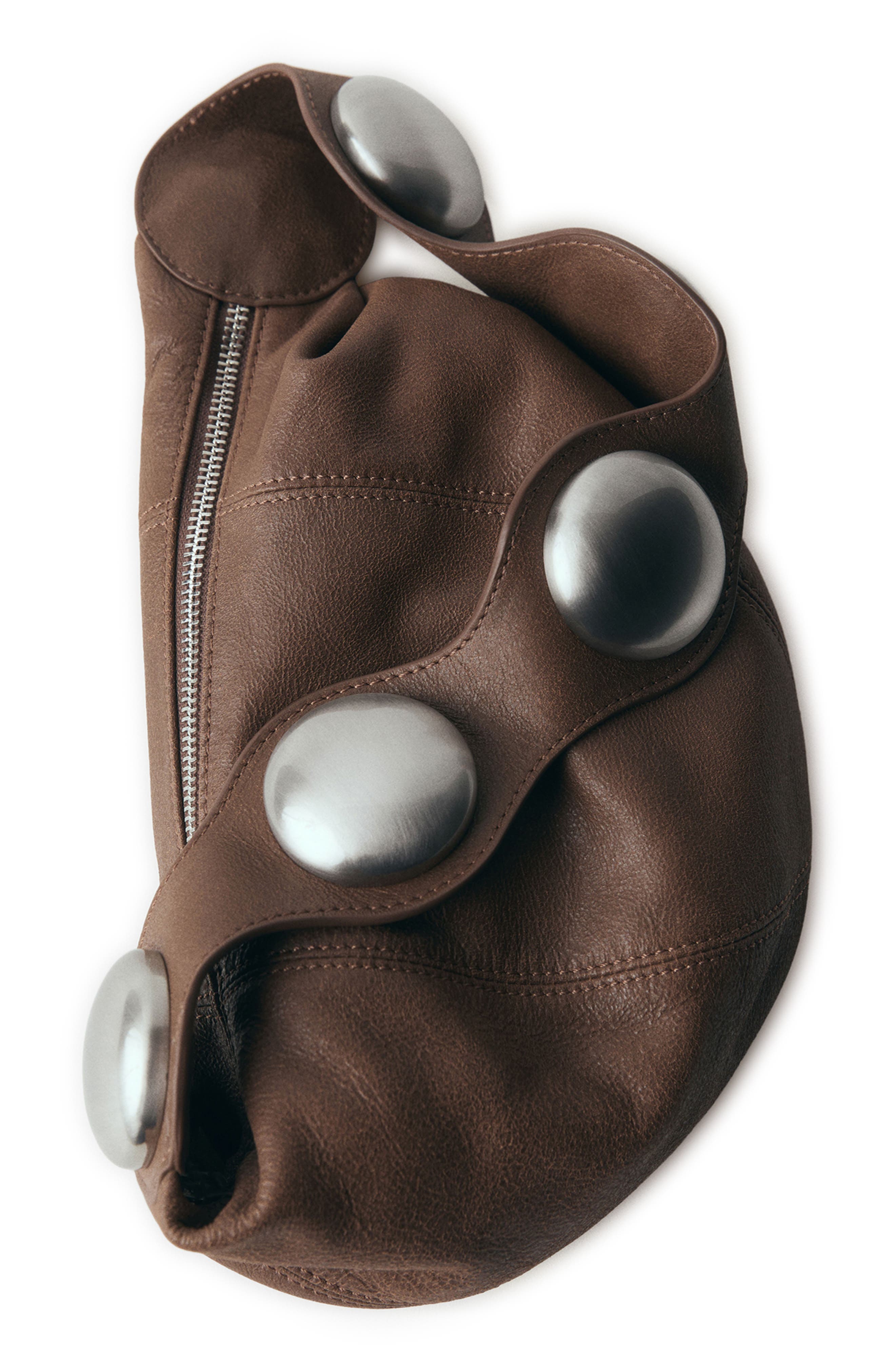 MANGO Studded Leather Hobo Bag, Alternate, color, 