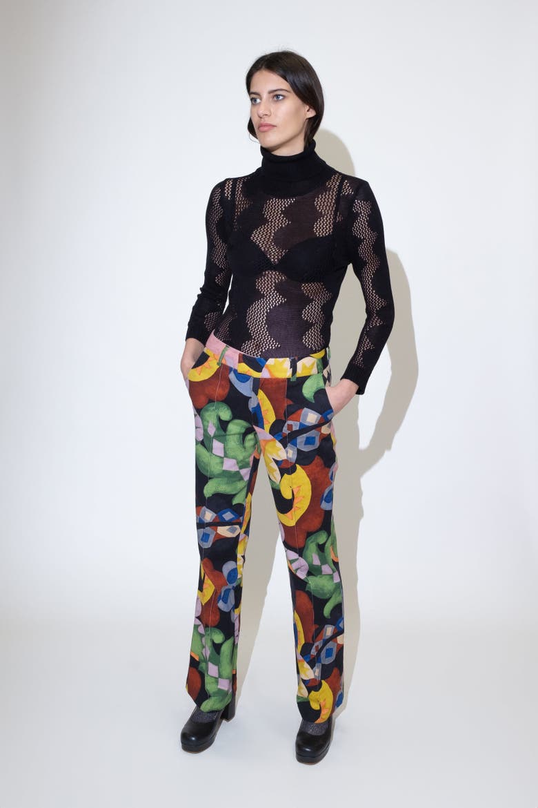 Pimona Abstract Knit Cotton Turtleneck, Alternate, color, Black