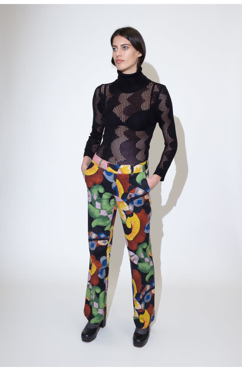 Untitled in Motion Pimona Abstract Knit Cotton Turtleneck, Alternate, color, Black