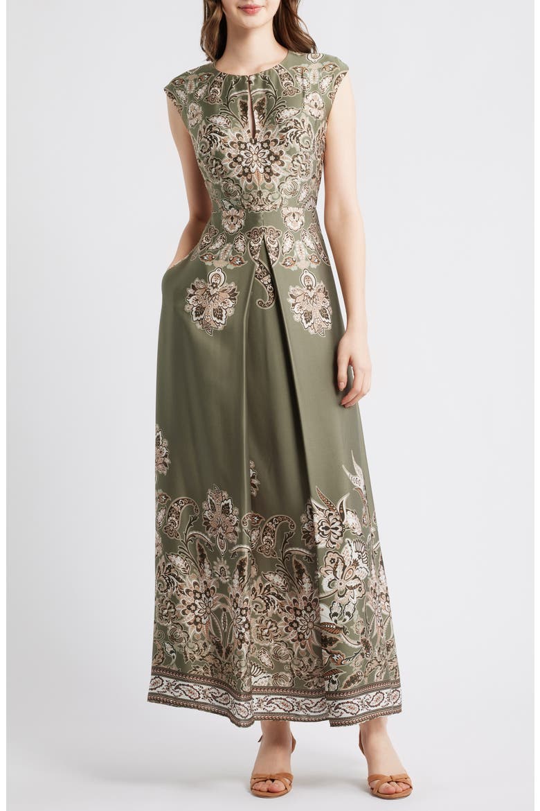 Placed Print Satin Gown, Main, color, LIGHT SAGE