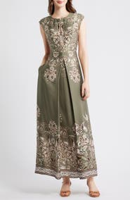 Vince Camuto Placed Print Satin Gown
