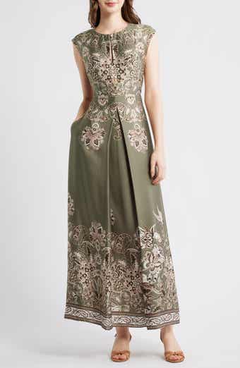 Placed Print Satin Gown