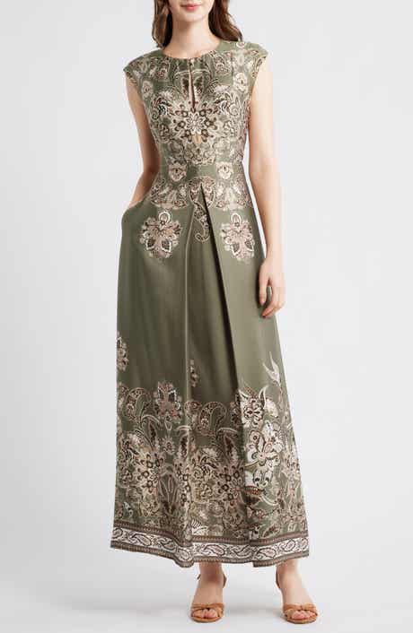 Placed Print Satin Gown