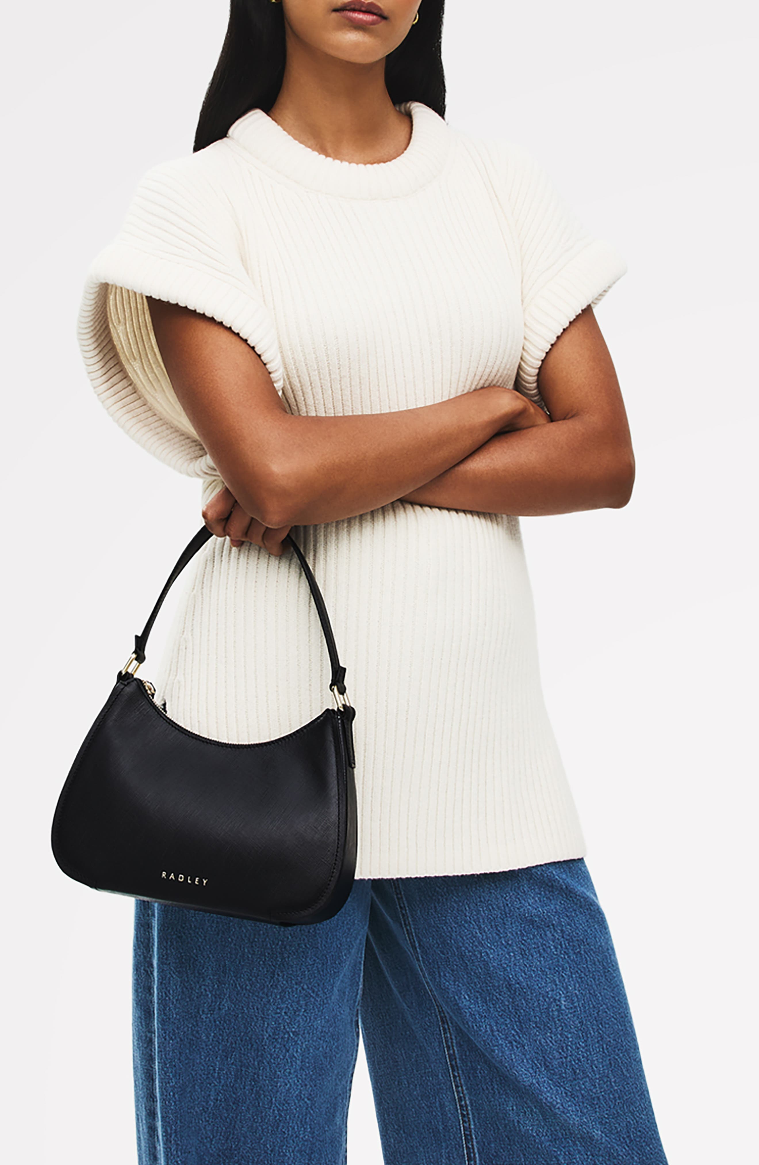 Radley Medium Crosby Leather Shoulder Bag, Alternate, color, Black