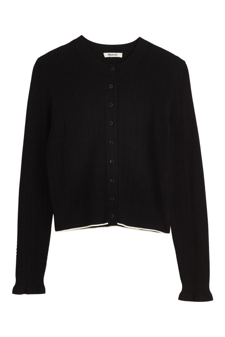 The Signature Open Knit Cardigan, Alternate, color, BLACK