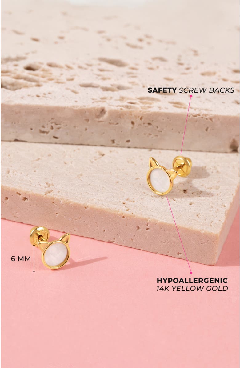 In Season Jewelry 14k Mother of Pearl Kitty Earrings, Alternate, color, Gold