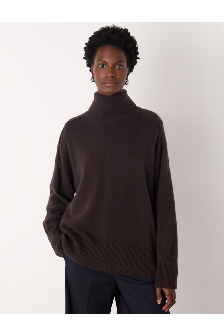 Cashmere Seam Roll Neck Sweater, Main, color, Brown
