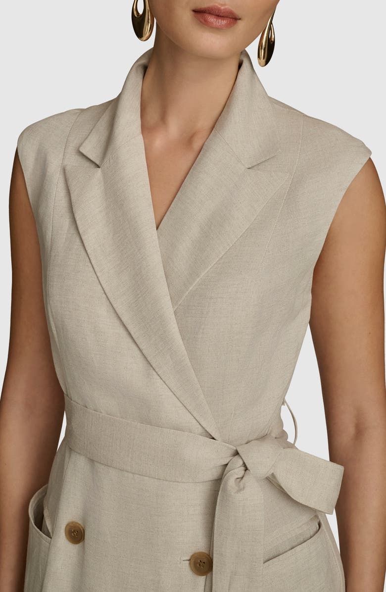 Donna Karan New York Cap Sleeve Linen Blend Wrap Dress, Alternate, color,