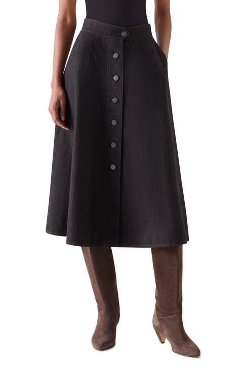 Flared Denim Midi Skirt