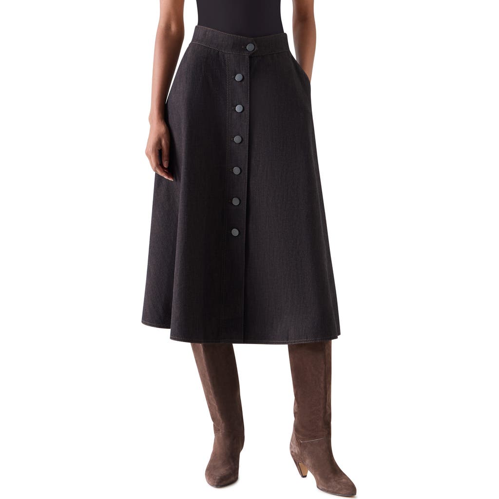 Akris Punto Flared Denim Midi Skirt In Espresso