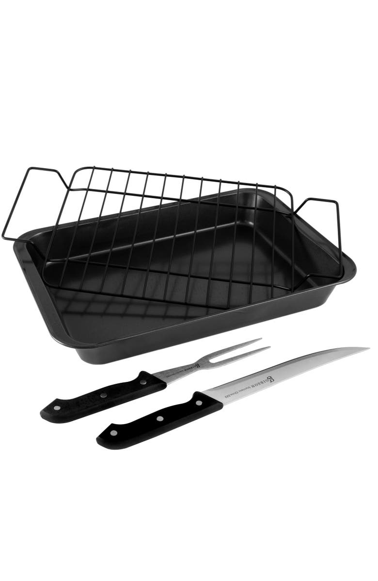 Gibson Home Reilly 4-Piece Non-Stick Carbon Steel Roaster Set, Main, color, Black