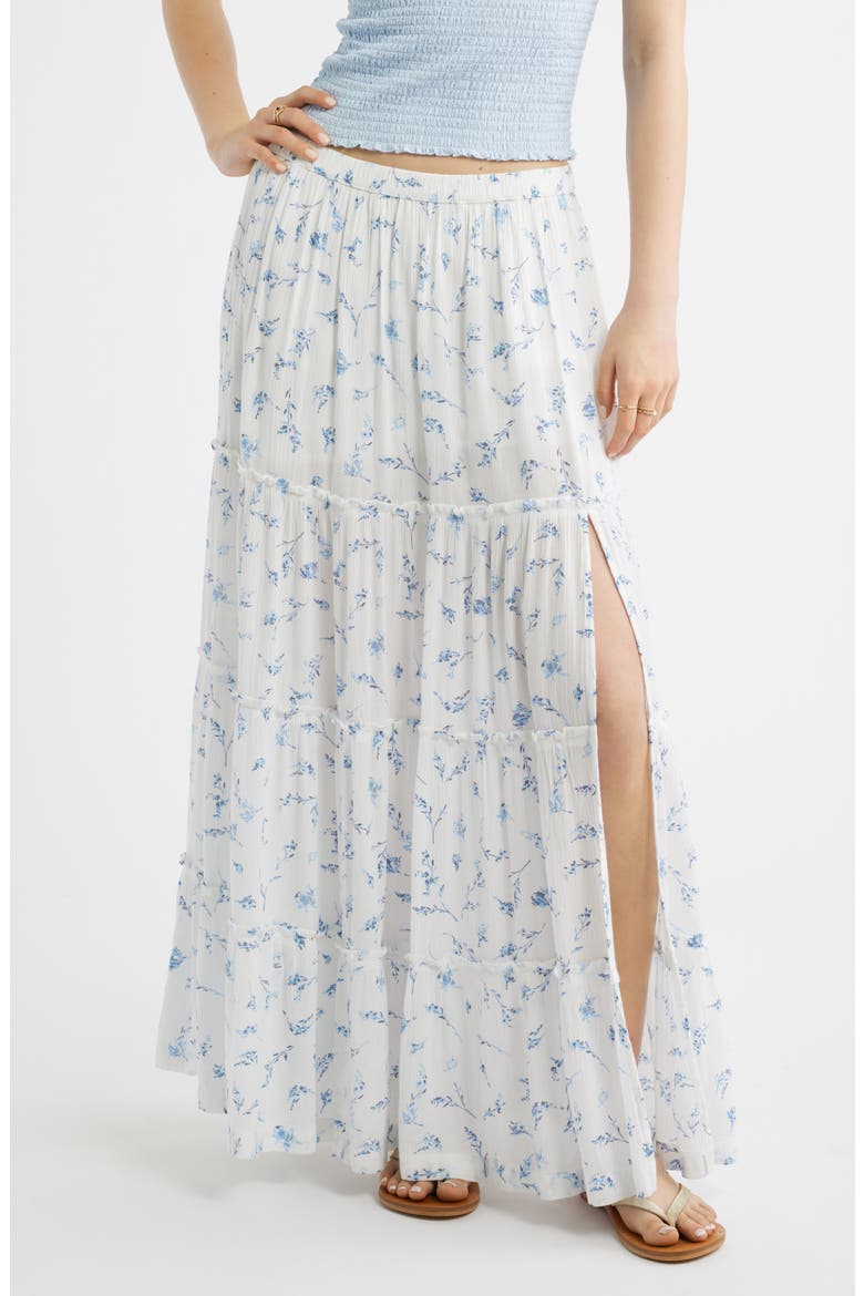 Tiered Maxi Skirt, Main, color, IVORY- BLUE MEREDITH BLOOM