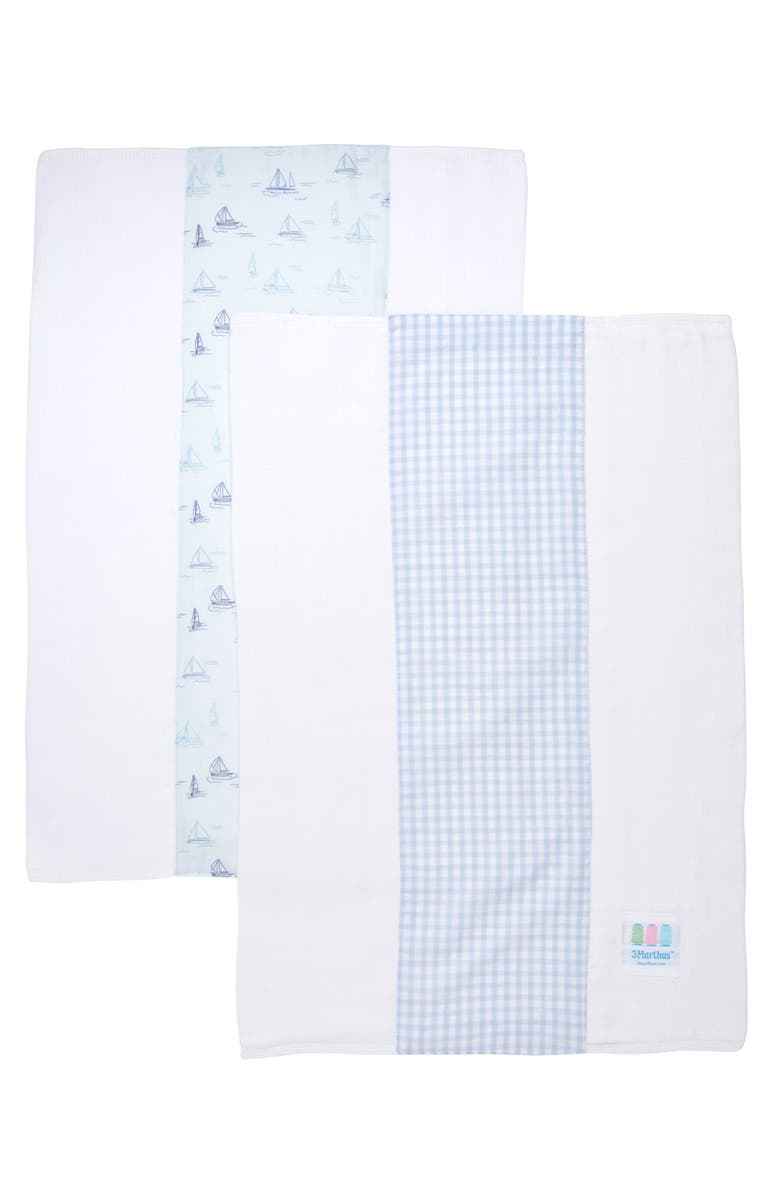 3 Marthas Print Set of Two Burp Cloths, Alternate, color, Blue Sailboat & Big Check