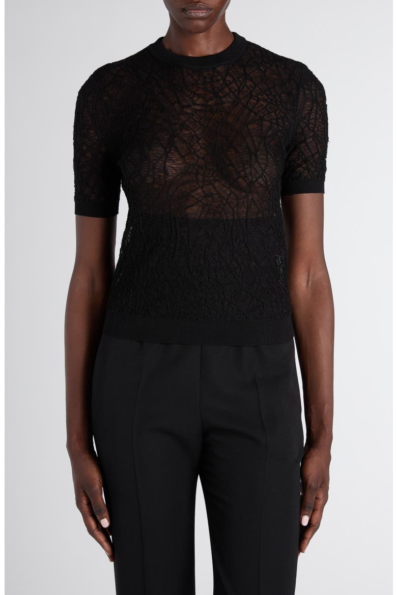 Spider Lace Cotton & Silk Jacquard Sweater, Main, color, BLACK