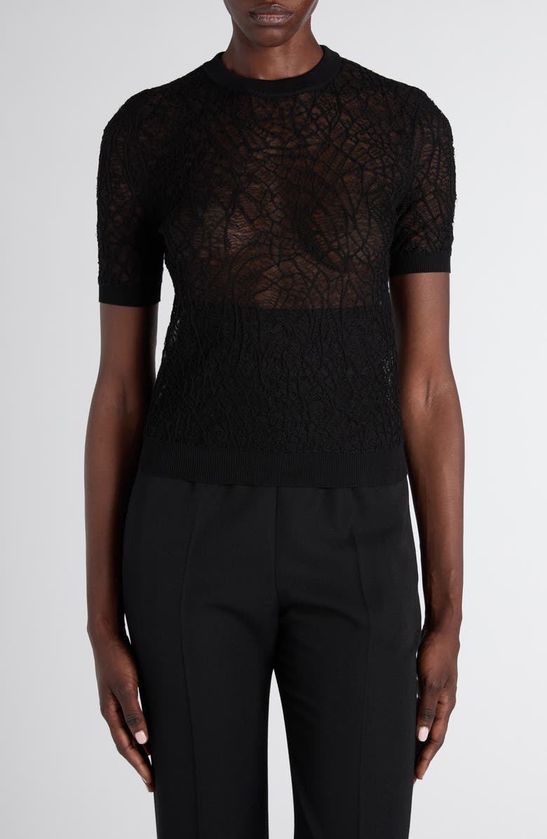 McQueen Spider Lace Cotton & Silk Jacquard Sweater, Main, color, Black