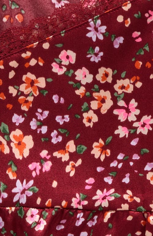 Shop Love, Fire Kids' Floral Cap Sleeve Satin Top In Burgundy Floral