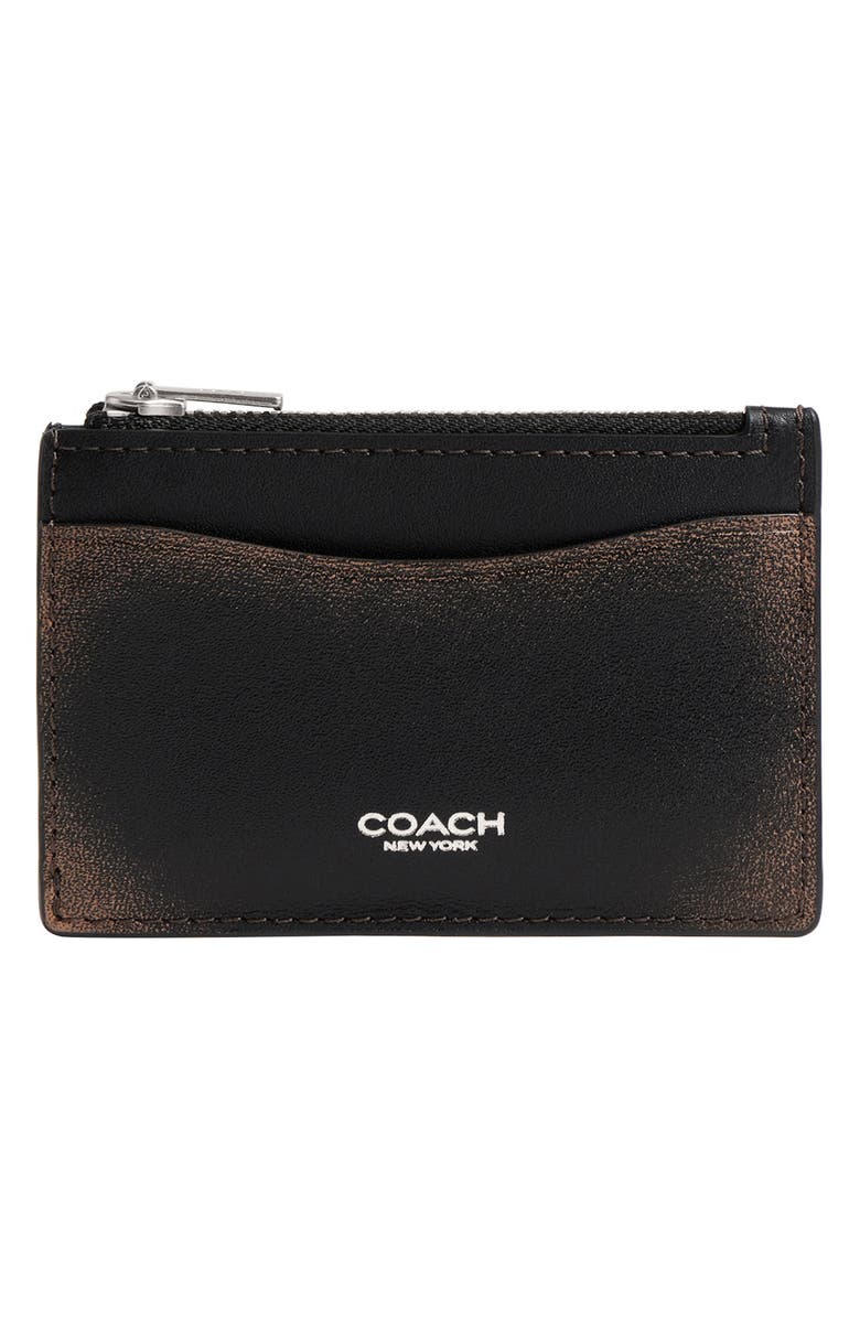 COACH Loved Leather Essential Trifold Card Holder, Alternate, color, Lh/Black Brown