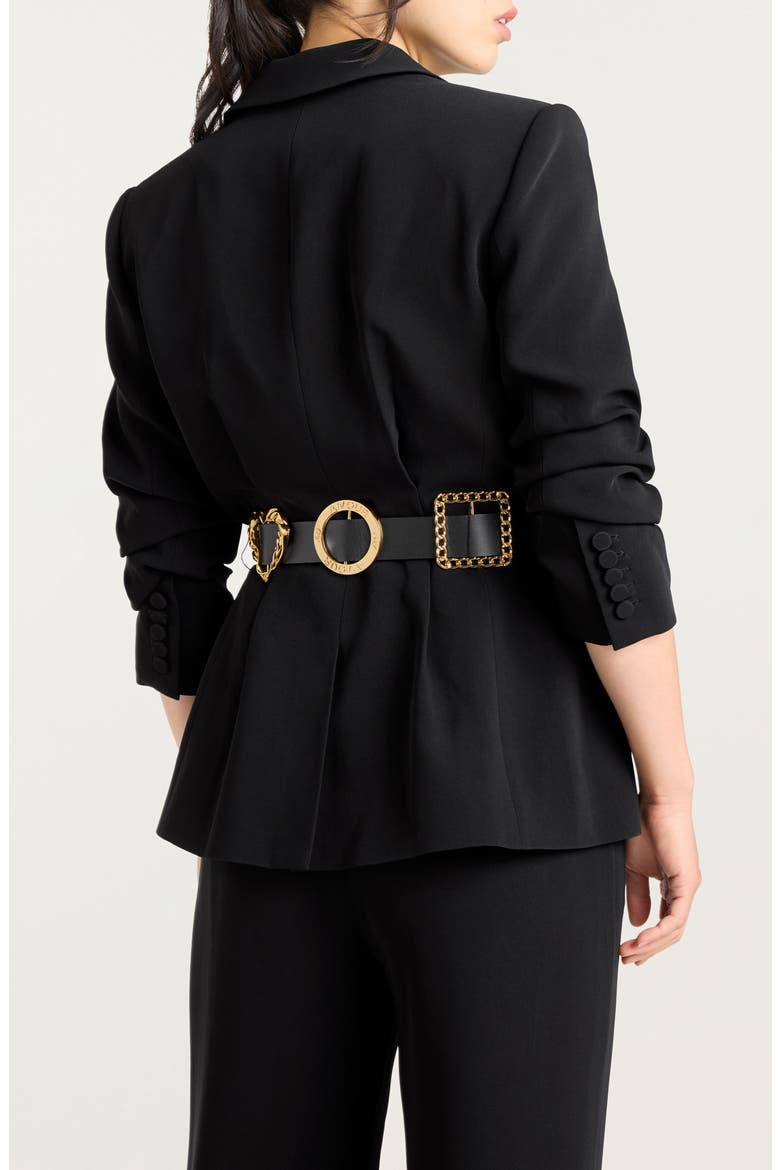 Ruched Sleeve Belted Blazer, Alternate, color, BLACK