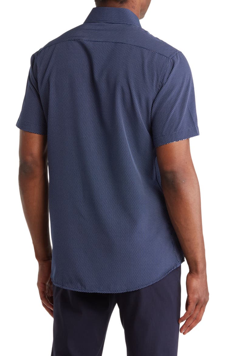 Slim Fit Short Sleeve Performance Stretch Button-Up Shirt, Alternate, color, NAVY BLUE