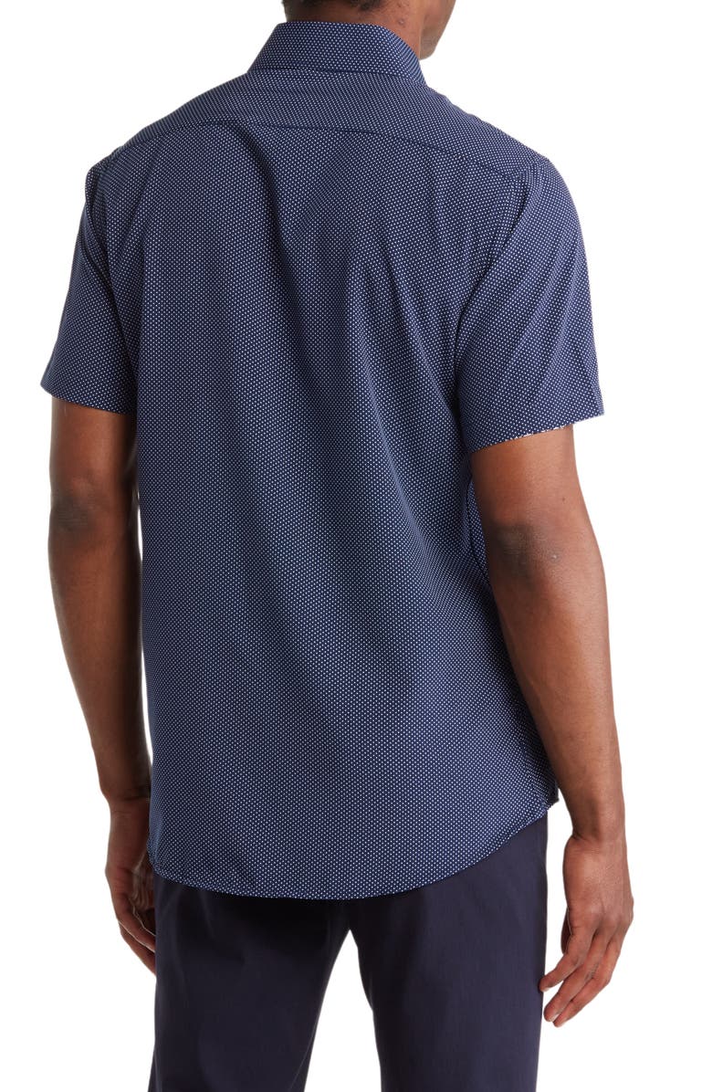 TOM BAINE Slim Fit Short Sleeve Performance Stretch Button-Up Shirt, Alternate, color, Navy Blue