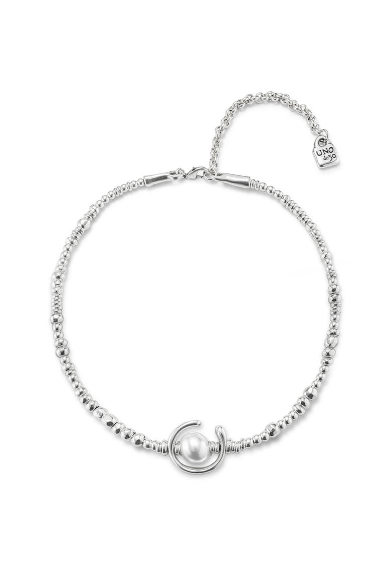 Sterling silver-plated leather necklace with pearl, Main, color, Silver