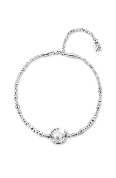 Sterling silver-plated leather necklace with pearl