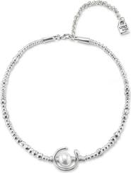 UNODE50 Sterling silver-plated leather necklace with pearl