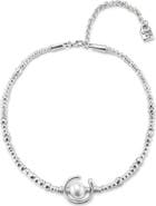UNODE50 Sterling silver-plated leather necklace with pearl